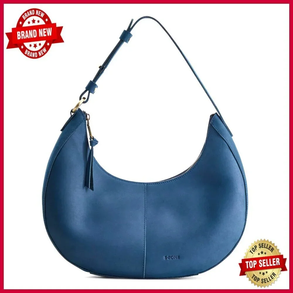Top Grain Leather Hobo Shoulder Bag Adjustable Strap 3 Pockets